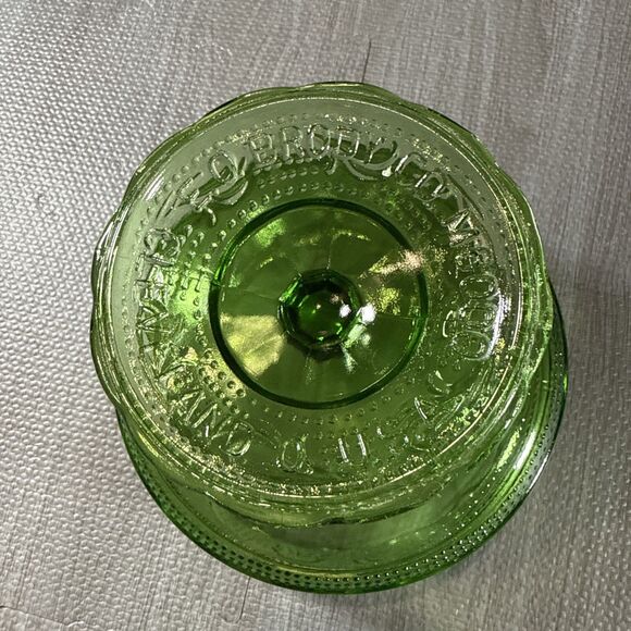 Vintage EO Brody Cleveland Ohio Green Glass Pedestal Candy Dish Mid Century - Picture 3 of 3
